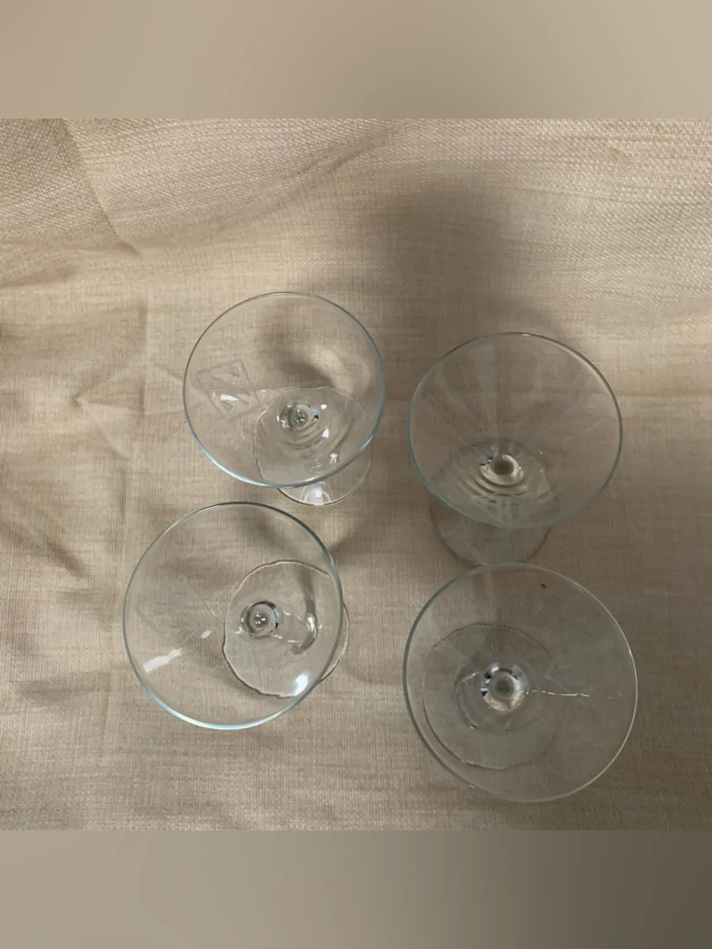 🔍 Vintage Etched Monogram (4) Martini Glasses Diamond 